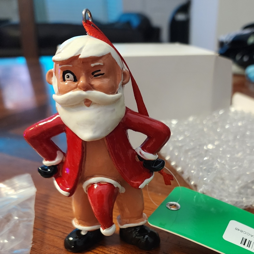 NWT Funny Festive Santa Claus Ornament - Red and White Boxed Gift